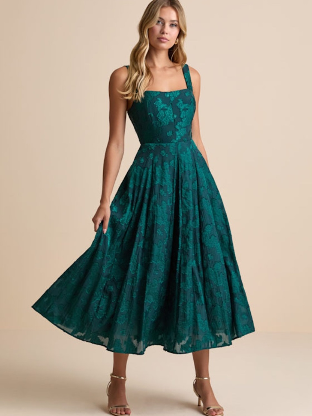 Lulus Loira Emerald Burnout Jacquard Lace-up Midi Dress Green - Size M
